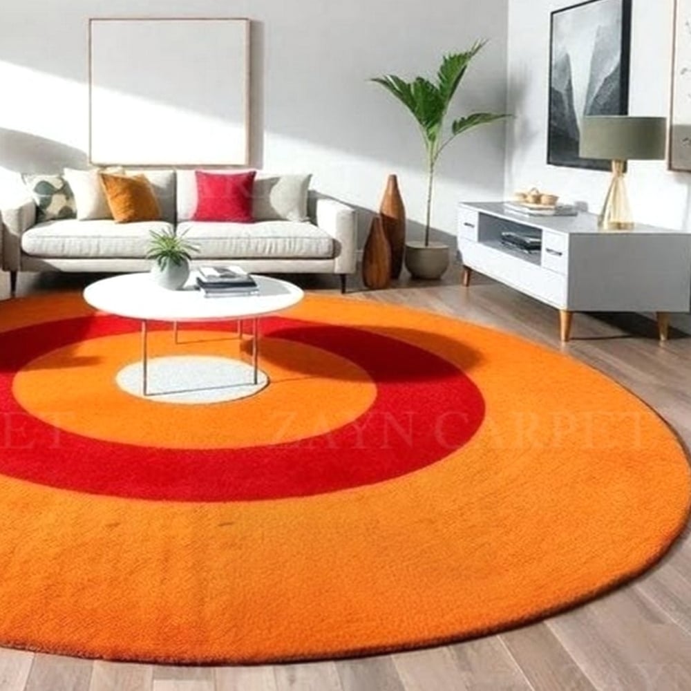 Handcrafted Round Target Pattern Orange Living Rug